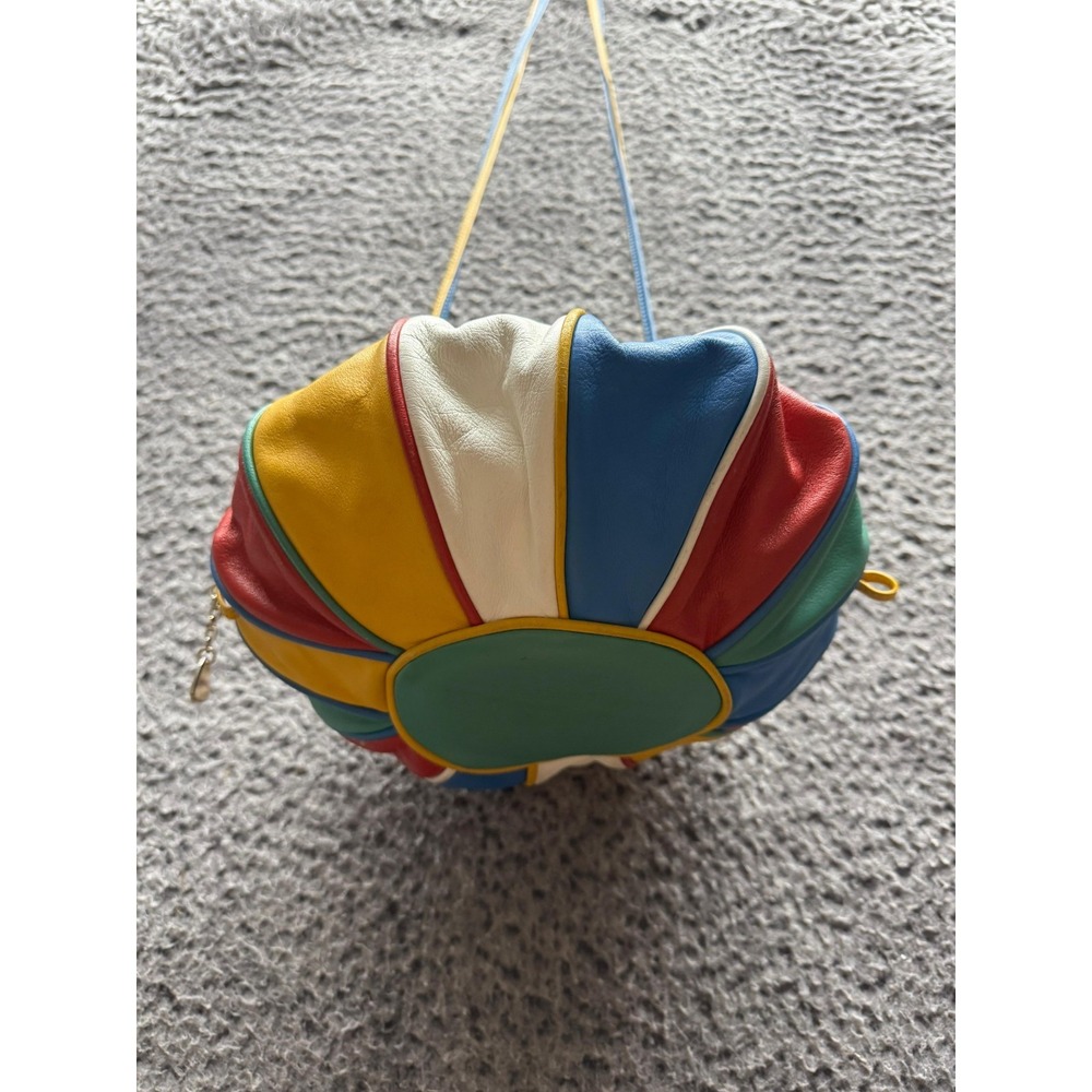Vintage Brio Womens Rainbow Leather Balloon Ball Shoulder Bag Multicolor 8" x 9" - Picture 2 of 12